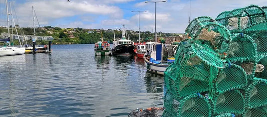 TrapSaver™ gul oval bøye montert på teine - bærekraftig løsning for å forhindre teinetap og beskytte havmiljøet