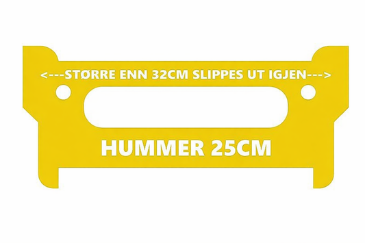 Praktisk hummermål som gjør det enkelt å kontrollere at fangsten holder minstemål på 25 cm – raskt, presist og brukervennlig.
