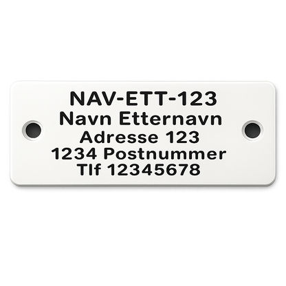 Teinemerke 35×70 mm i hvit, robust og godt synlig for tydelig og forskriftsmessig merking av teiner.