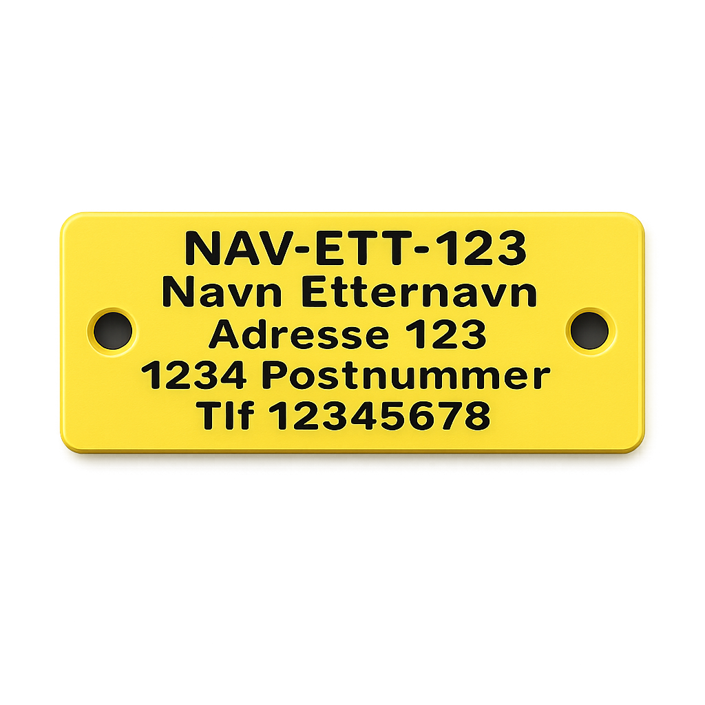 Teinemerke 35×70 mm i gul, robust og godt synlig for tydelig og forskriftsmessig merking av teiner.