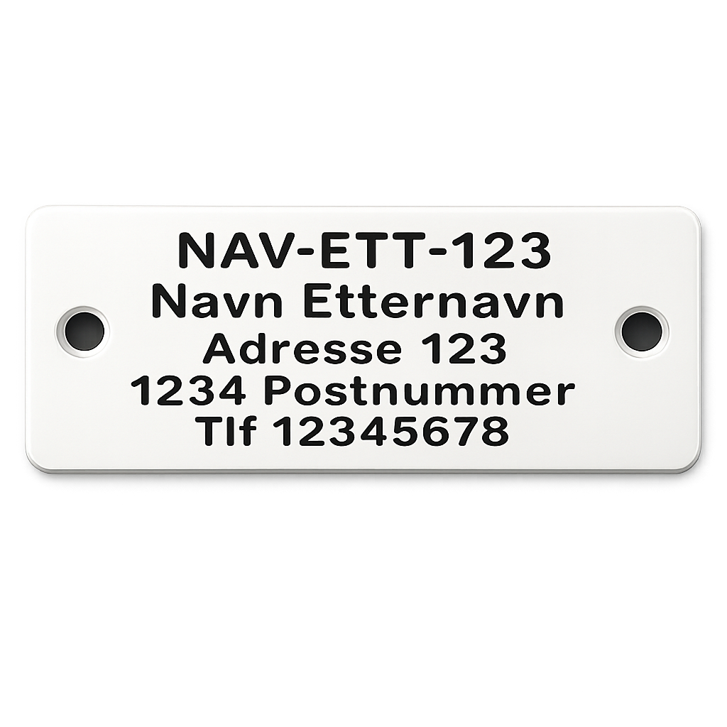 Teinemerke 40×80 mm i hvit, robust og godt synlig for tydelig og forskriftsmessig merking av teiner.