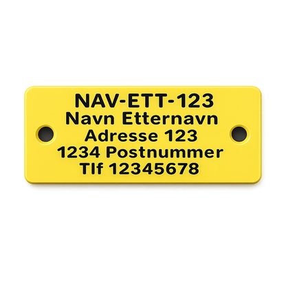 Teinemerke 40×80 mm i gul, robust og godt synlig for tydelig og forskriftsmessig merking av teiner.