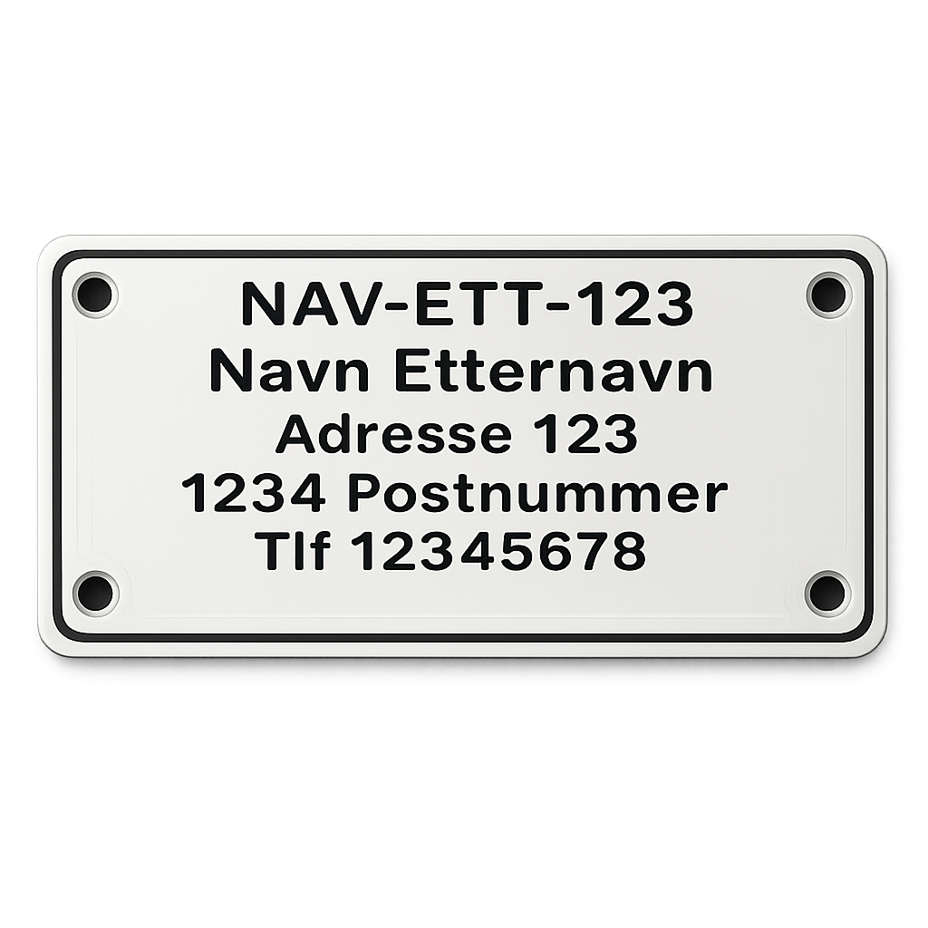 Teinemerke 50×100 mm i hvit, robust og godt synlig for tydelig og forskriftsmessig merking av teiner.
