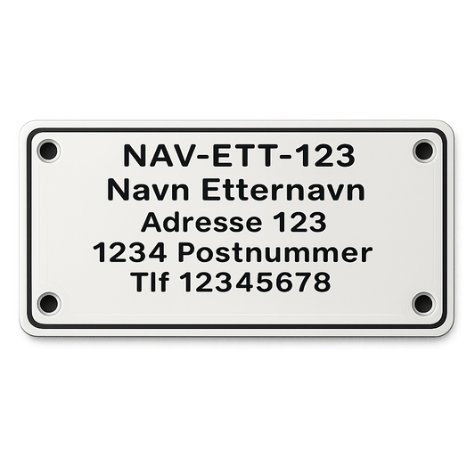 Teinemerke 50×100 mm i hvit, robust og godt synlig for tydelig og forskriftsmessig merking av teiner.