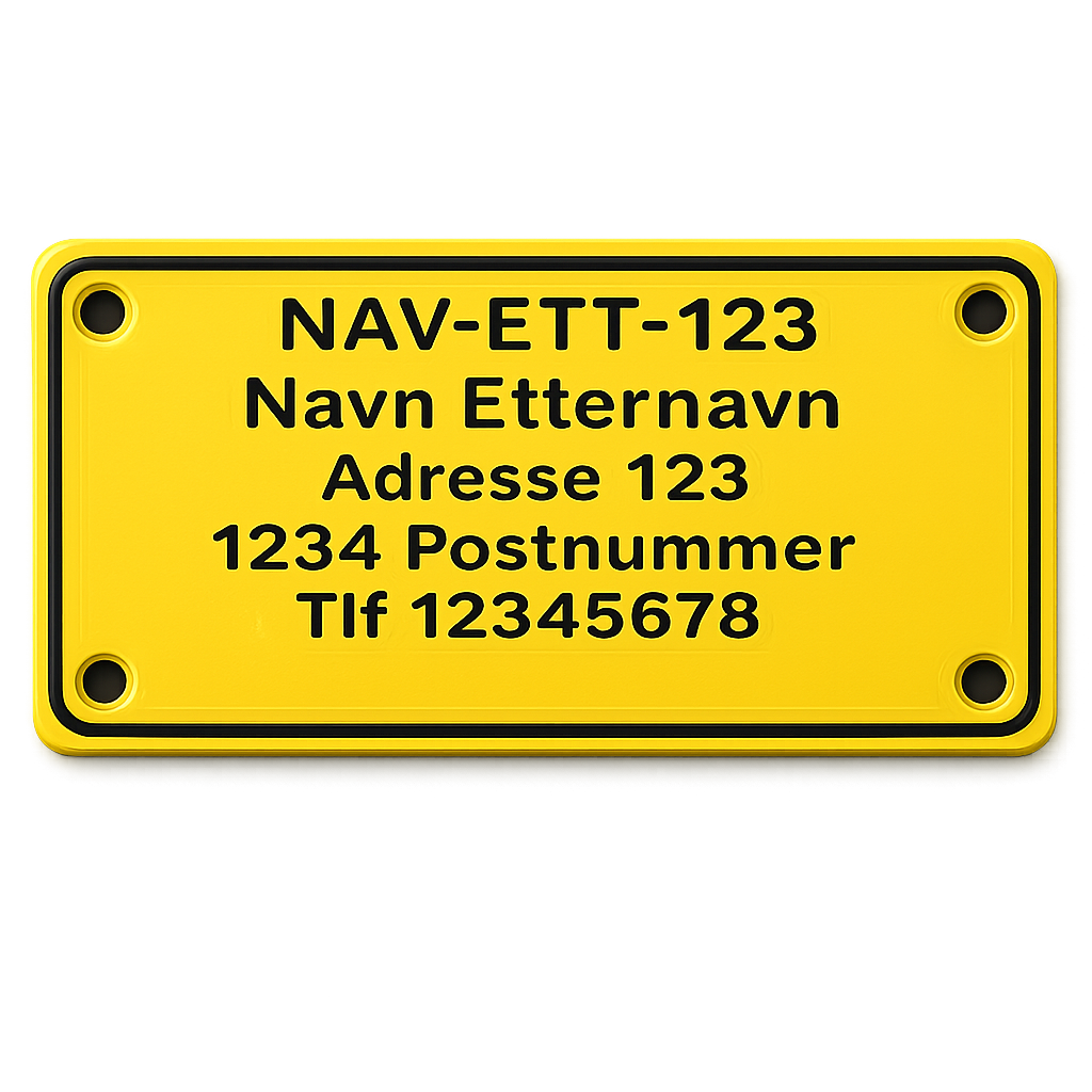 Teinemerke 50×100 mm i gul, robust og godt synlig for tydelig og forskriftsmessig merking av teiner.