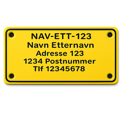 Teinemerke 50×100 mm i gul, robust og godt synlig for tydelig og forskriftsmessig merking av teiner.