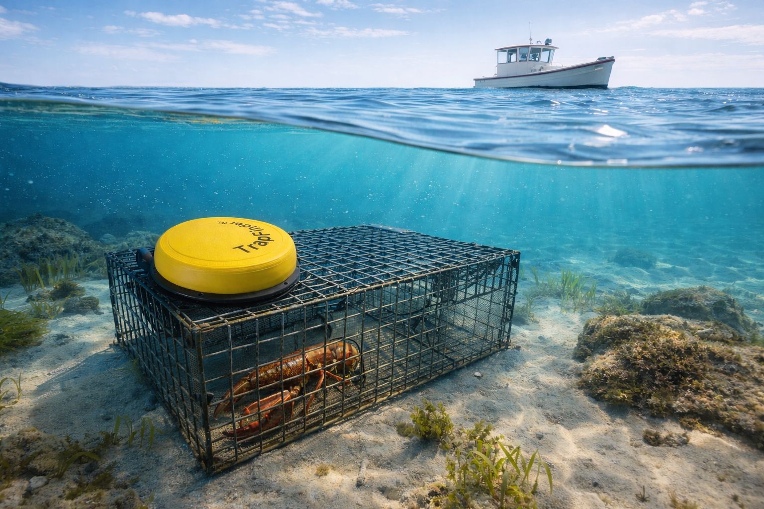TrapFinder montert på stål hummerteine.
