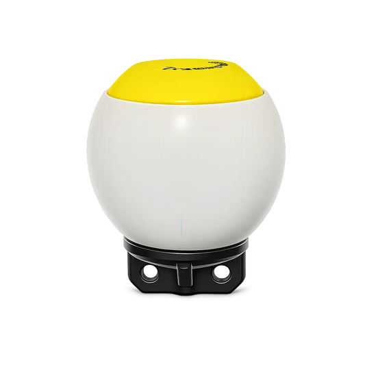 TrapSaver rund bøye i hvit og gul, utviklet for sikker, synlig og pålitelig bruk i teinefiske.